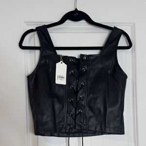 Buckle Black Faux Leather Top